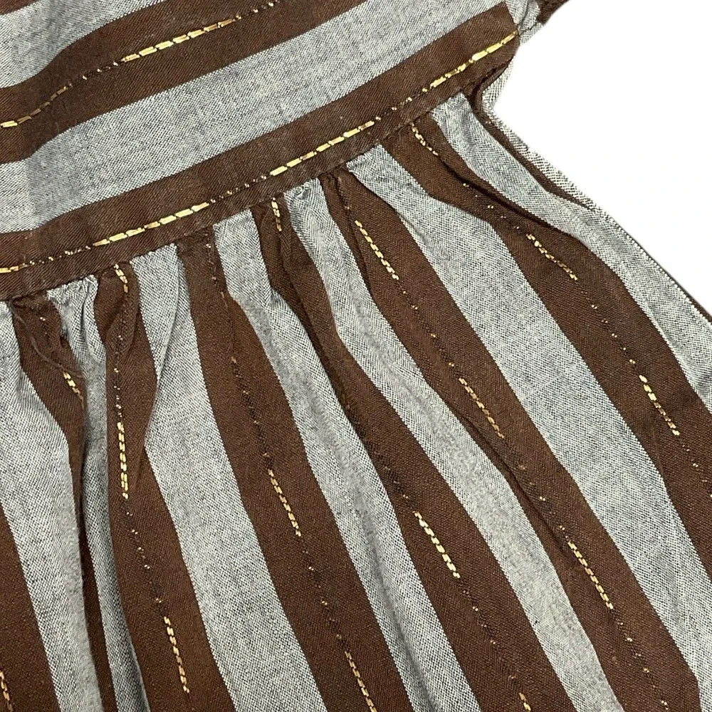 Vintage Apron Handmade Pocket Gold Metalic Brown‎ Grey Striped